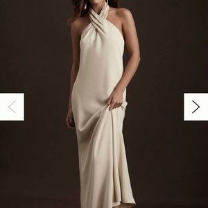 BHLDN Ruby Twist Halter Satin Gown Champagne 16W